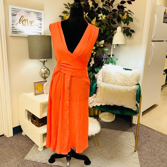 Mlle Gabrielle Lined Rustic Tangerine / Orange Hi-low Hem Maxi Dress Size XL - Picture 8 of 9